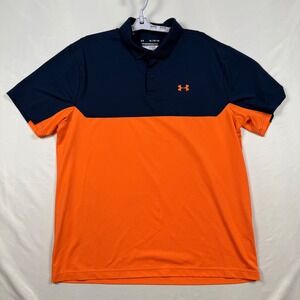 Under Armour Mens XL Loose Heatgear Performance Polo Shirt Navy Orange